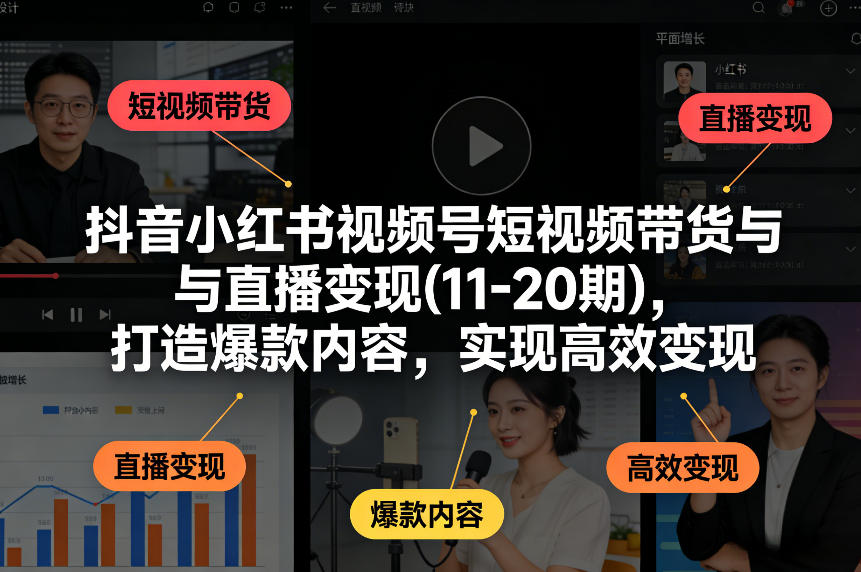 抖音小红书视频号短视频带货与直播变现(10-21期),打造爆款内容,实现高效变现(更新05月)-余宽网创