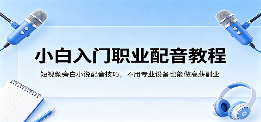 小白入门职业配音教程，短视频旁白小说配音技巧，不用专业设备也能做高薪副业-余宽网创