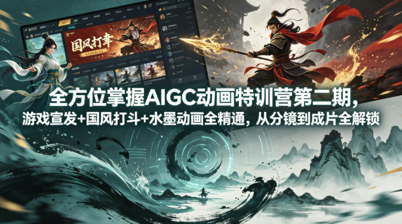 全方位掌握AIGC动画特训营第二期，游戏宣发+国风打斗+水墨动画全精通，从分镜到成片全解锁-余宽网创