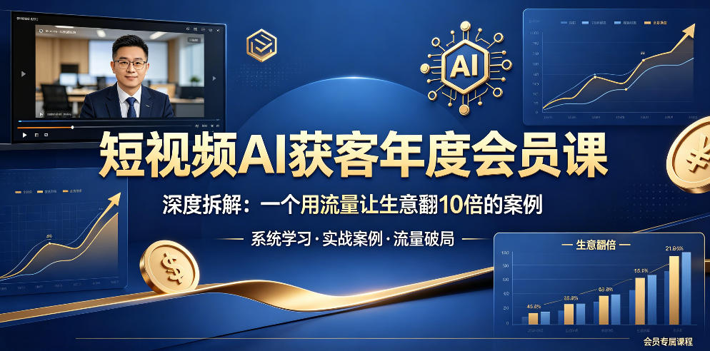 短视频AI获客年度会员课,深度拆解,一个用流量让生意翻10倍的案例-余宽网创