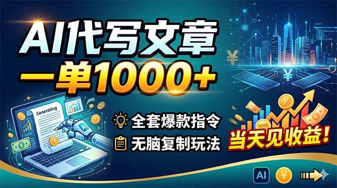 (18575期)AI代写文章,一单1000+,全套爆款指令+无脑复制玩法,当天见收益!-余宽网创