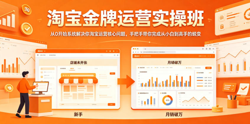 淘宝金牌运营实操班,从0开始系统解决你淘宝运营核心问题,手把手带你完成从小白到高手的蜕变-余宽网创
