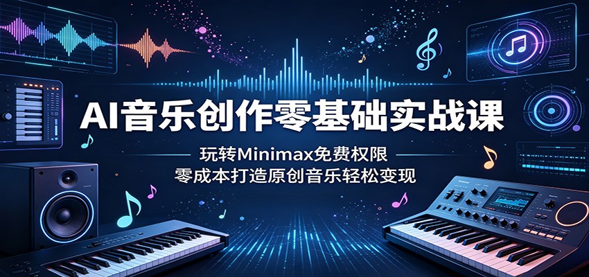 AI音乐创作零基础实战课：玩转Minimax免费权限，零成本打造原创音乐轻松变现-余宽网创