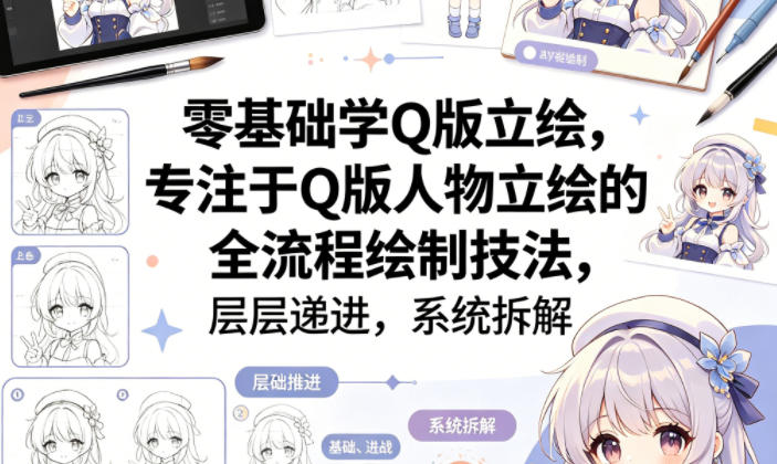 零基础学Q版立绘,专注于Q版人物立绘的全流程绘制技法,层层递进,系统拆解-余宽网创