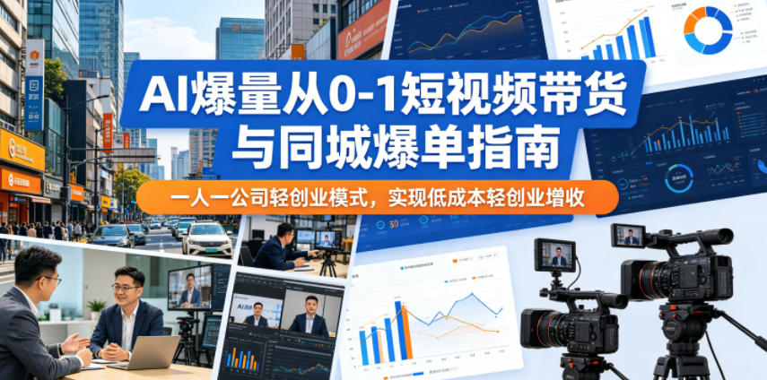 AI爆量从0-1短视频带货与同城爆单指南，一人一公司轻创业模式，实现低成本轻创业增收-余宽网创
