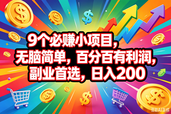 (18623期)9个必赚钱的小项目,百分百会赚米,无脑简单,副业首选,日入200+-余宽网创