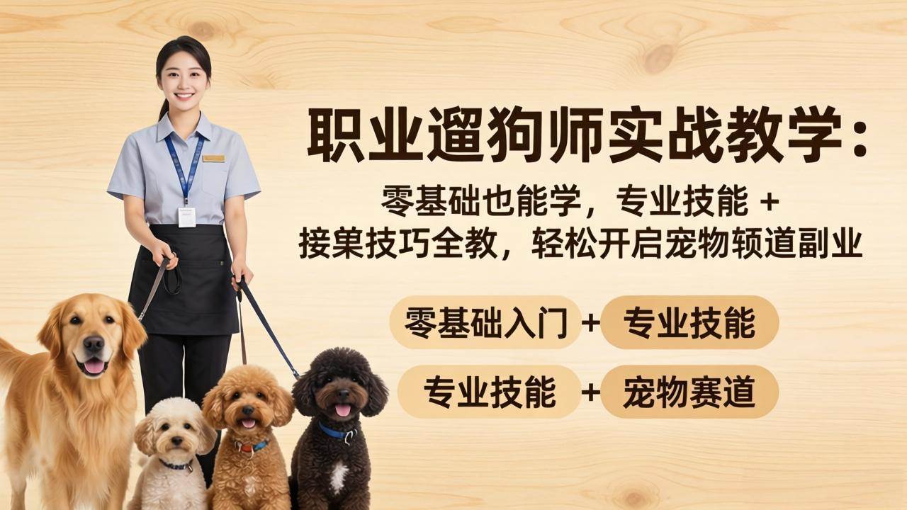（18115期）职业遛狗师实战教学：零基础也能学，专业技能 + 接单技巧全教，轻松开启宠物赛道副业-余宽网创