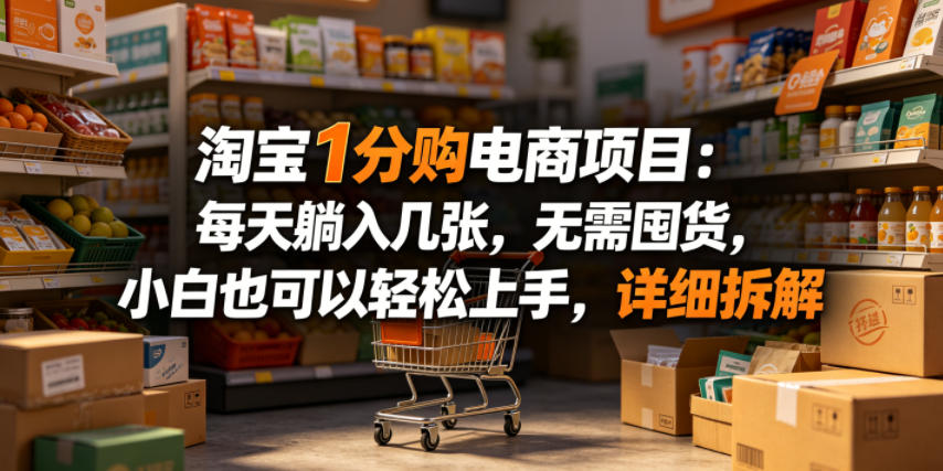淘宝1分购电商项目：每天躺入几张，无需囤货，小白也可以轻松上手，详细拆解-余宽网创