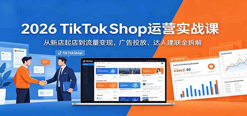 2026 TikTokShop运营实战课：从新店起店到流量变现，广告投放、达人建联全拆解-余宽网创