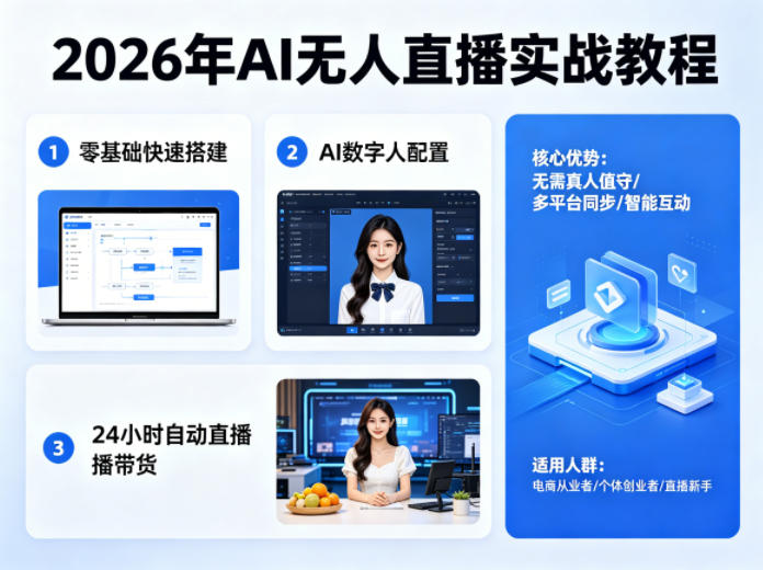 2026年AI无人直播实战教程，零基础也能快速搭建AI数字人无人直播间，实现24小时自动直播带货-余宽网创