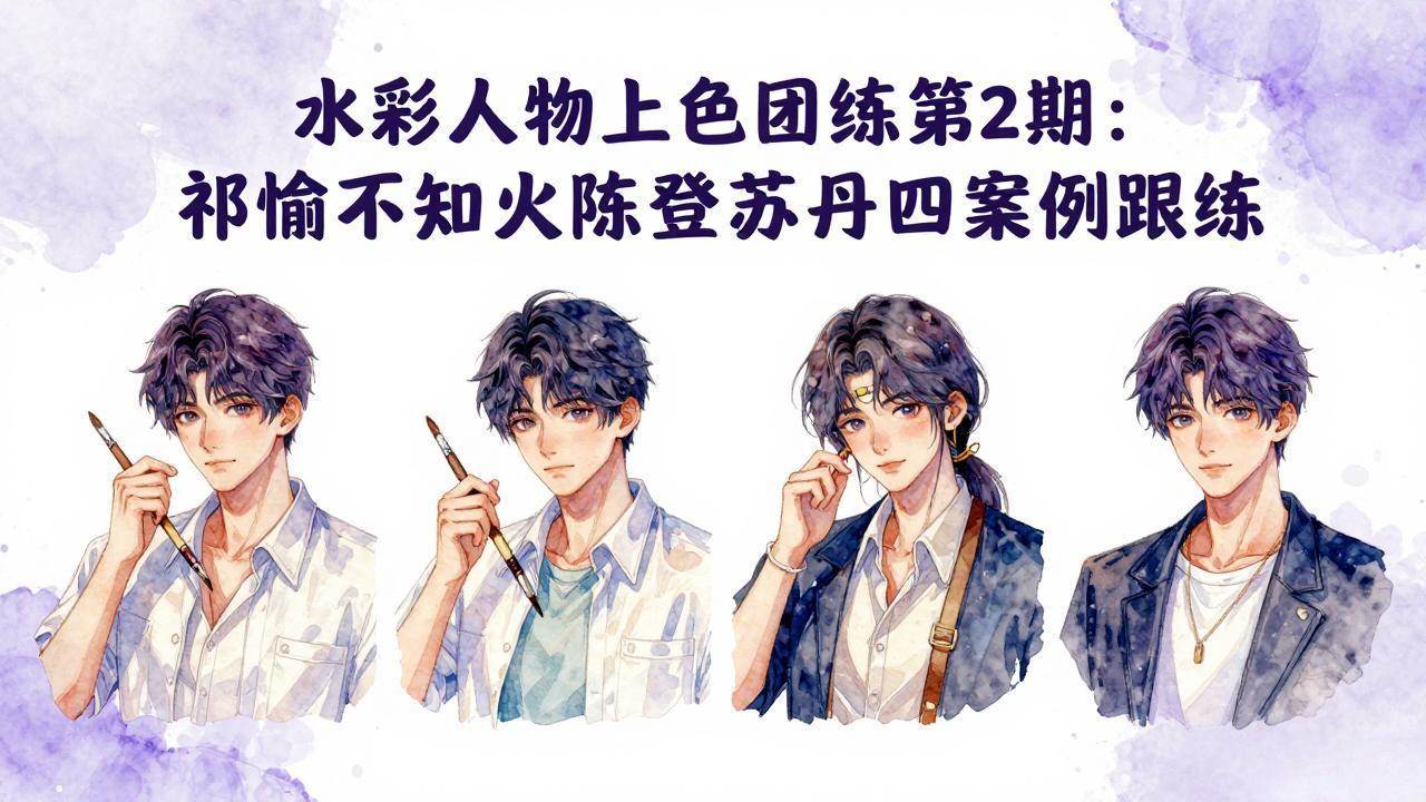 （17954期）水彩人物上色团练第2期：祁煜不知火陈登苏丹四案例跟练，手把手提升绘画能力-余宽网创