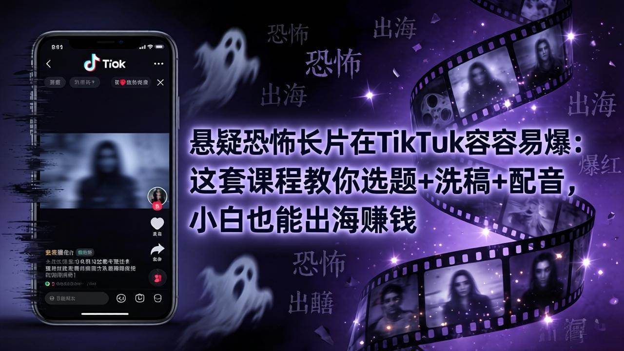 （18220期）悬疑恐怖长片在TikTok最容易爆：这套课程教你选题+洗稿+配音，小白也能出海赚钱-余宽网创