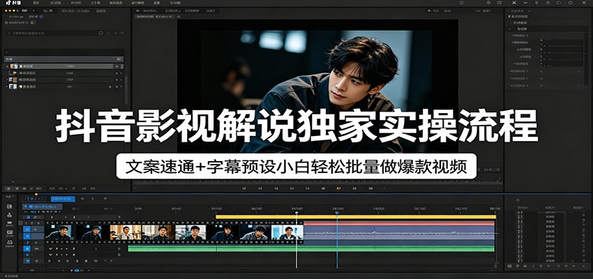 抖音影视解说独家实操流程，文案速通+字幕预设小白轻松批量做爆款视频-余宽网创