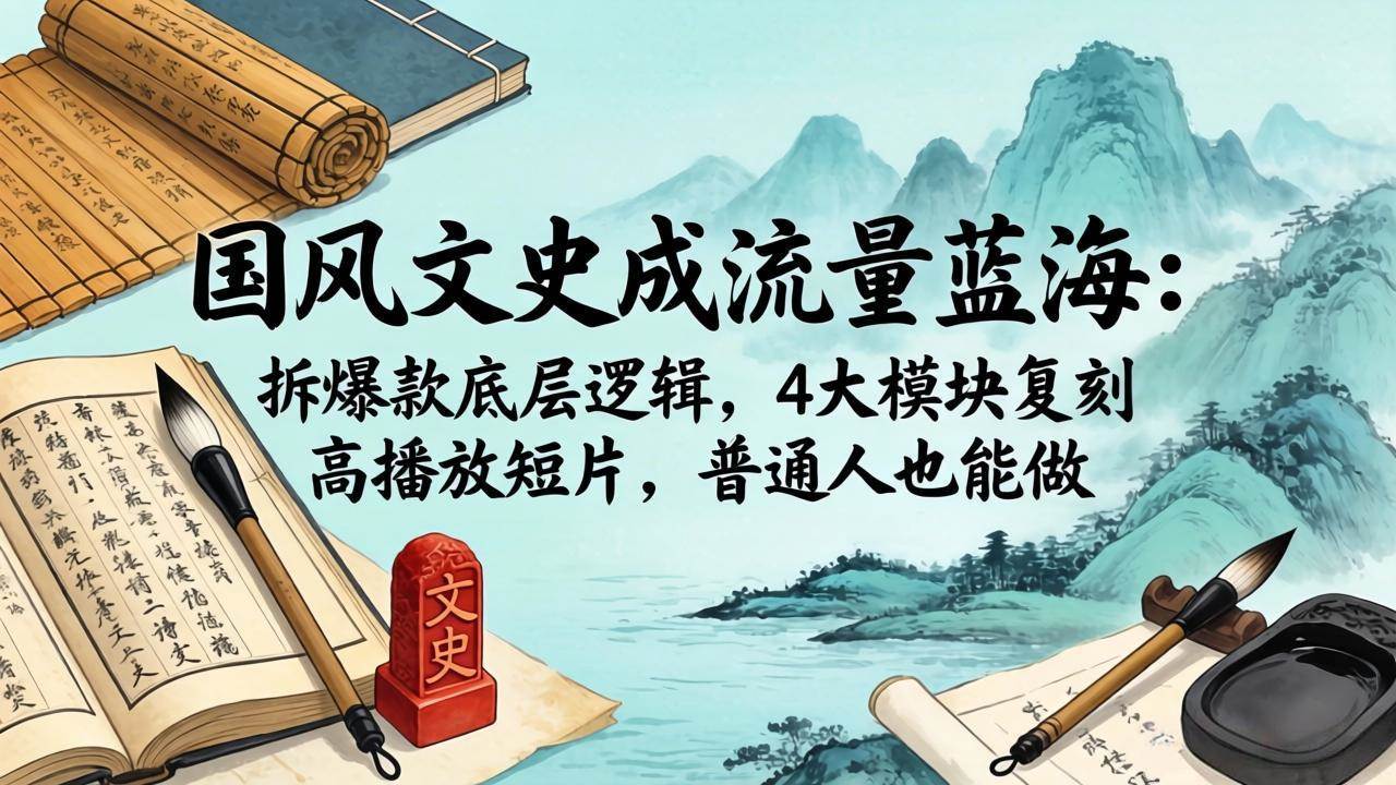 （18227期）国风文史成流量蓝海：拆爆款底层逻辑，4大模块复刻高播放短片，普通人也能做-余宽网创