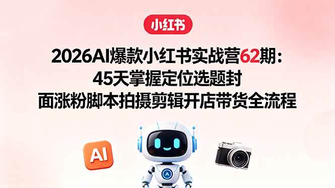 （18606期）2026AI爆款小红书实战营62期：45天掌握定位选题封面涨粉脚本拍摄剪辑开店带货全流程-余宽网创