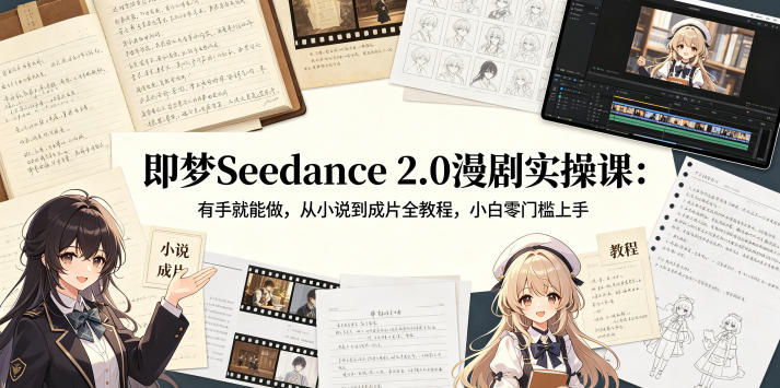 即梦Seedance 2.0漫剧实操课:有手就能做,从小说到成片全教程,小白零门槛上手-余宽网创