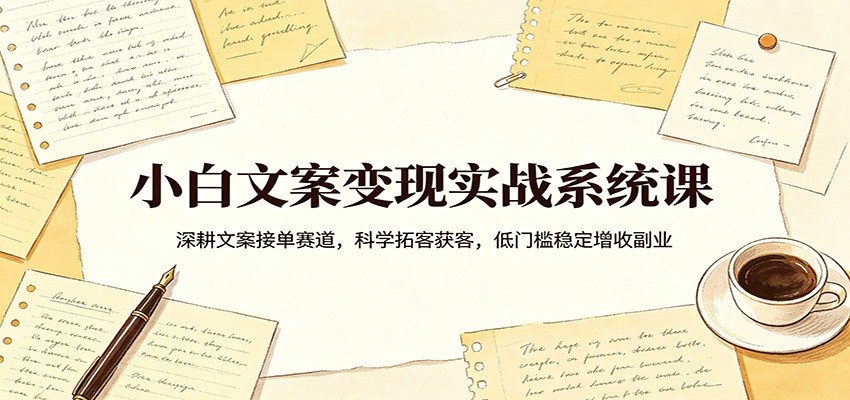 小白文案变现实战系统课：深耕文案接单赛道，科学拓客获客，低门槛稳定增收副业-余宽网创