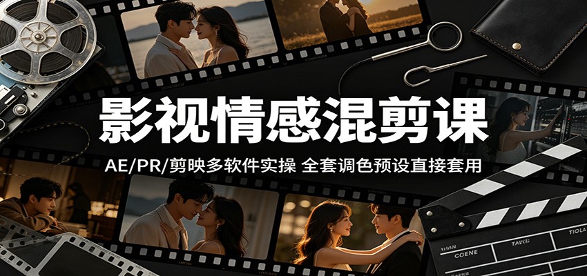影视情感混剪课：AE/PR/剪映多软件实操，全套调色预设直接套用-余宽网创