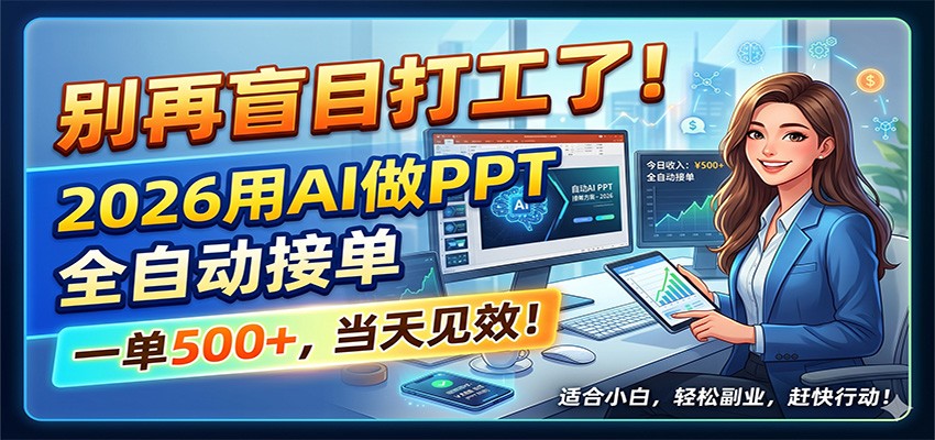 别再盲目打工了！2026用AI做PPT全自动接单，一单5张+，当天见效！-余宽网创
