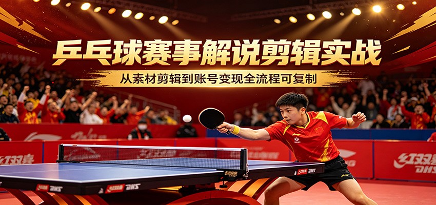 乒乓球赛事解说剪辑实战，从素材剪辑到账号变现全流程可复制-余宽网创