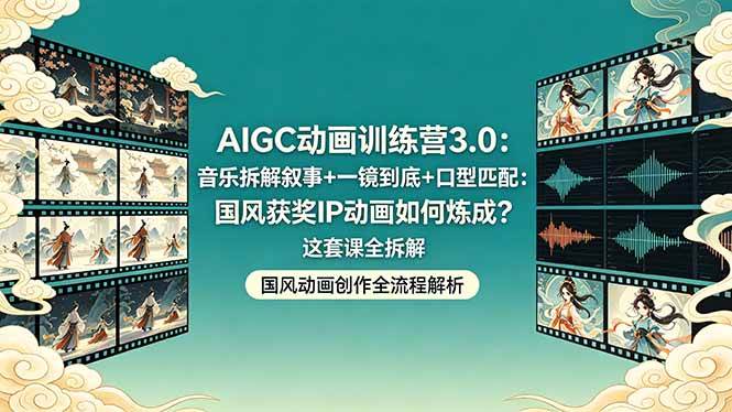 （18244期）AIGC动画训练营3.0：音乐拆解叙事+一镜到底+口型匹配：国风获奖IP动画如何炼成？这套课全拆解-余宽网创