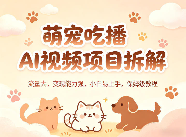 萌宠吃播AI视频项目拆解，流量大，变现能力强，小白易上手，保姆级教程-余宽网创