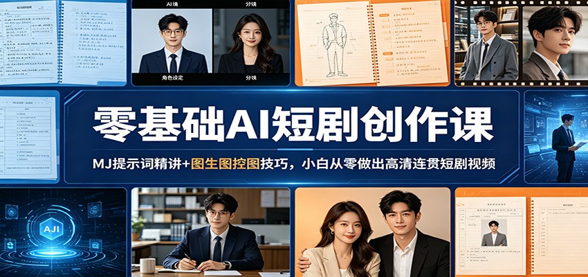 零基础AI短剧创作课：MJ提示词精讲+图生图控图技巧，小白从零做出高清连贯短剧视频-余宽网创