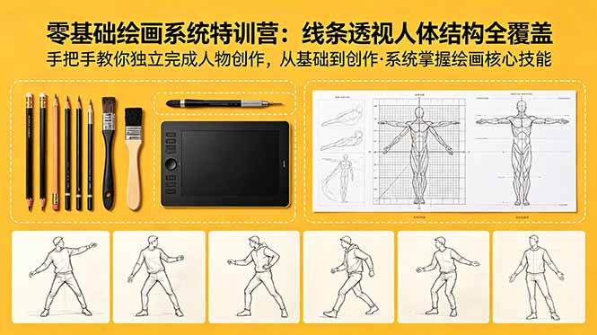（18615期）零基础绘画系统特训营：线条透视人体结构全覆盖，手把手教你独立完成人物创作-余宽网创