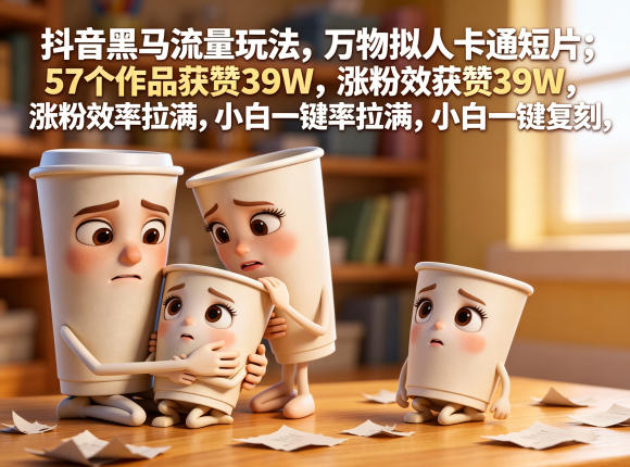 抖音黑马流量玩法,万物拟人卡通短片,57个作品获赞39W,涨粉效率拉满,小白一键复刻,保姆级拆解-余宽网创