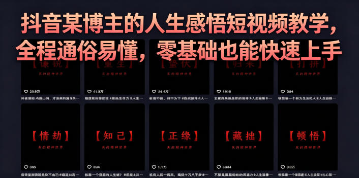 抖音某博主的灰太狼人生感悟短视频教学，全程通俗易懂，零基础也能快速上手-余宽网创