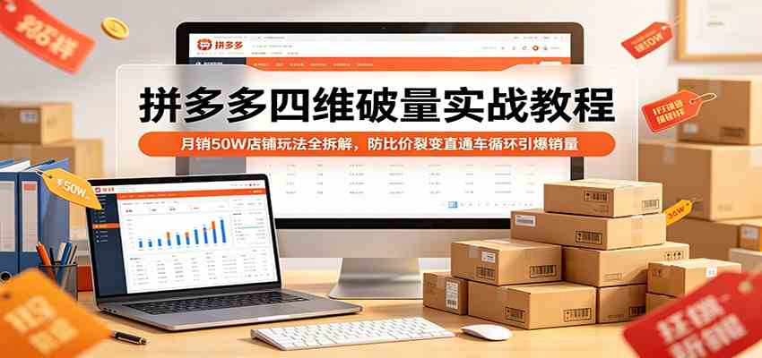 拼多多四维破量实战教程：月销50W店铺玩法全拆解，防比价裂变直通车循环引爆销量-余宽网创