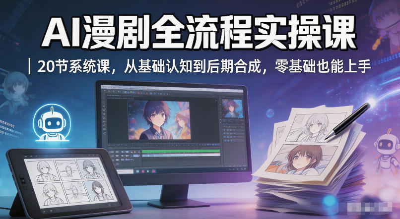 AI漫剧全流程实操课｜20节系统课，从基础认知到后期合成，零基础也能上手-余宽网创