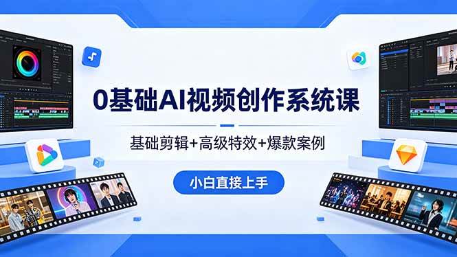 （18354期）0基础AI视频创作系统课，基础剪辑+高级特效+爆款案例，小白直接上手-余宽网创