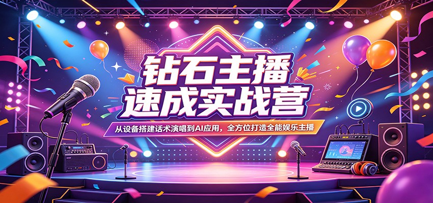 钻石主播速成实战营：从设备搭建话术演唱到AI应用，全方位打造全能娱乐主播-余宽网创