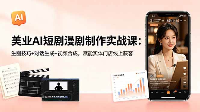（18536期）美业AI短剧漫剧制作实战课：生图技巧+对话生成+视频合成，赋能实体门店线上获客-余宽网创