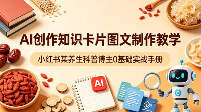 AI创作知识卡片图文制作教学，小红书某养生科普博主0基础实战手册-余宽网创