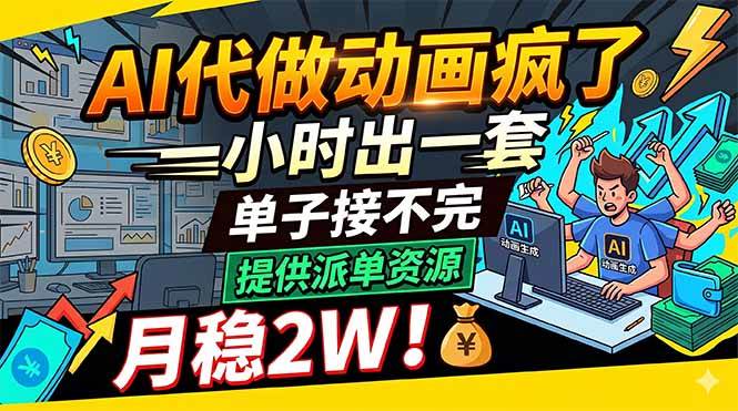 (18474期)AI代做动画疯了,一小时出一套,单子接不完,提供派单资源,月稳2W!-余宽网创