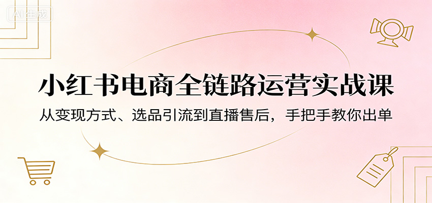 小红书电商全链路运营实战课：从变现方式、选品引流到直播售后，手把手教你出单-余宽网创