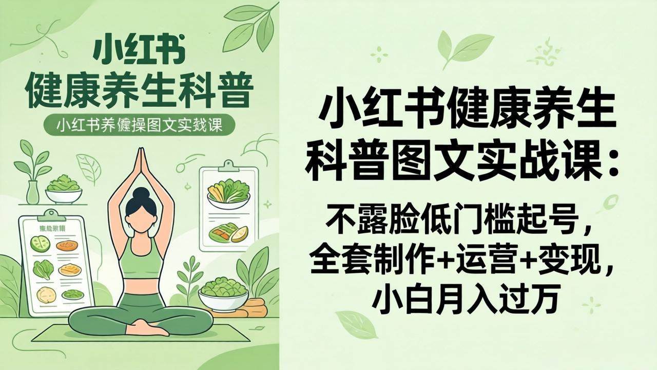 （18033期）2026小红书健康养生科普图文实战课：不露脸低门槛起号，全套制作+运营+变现，小白月入过万-余宽网创