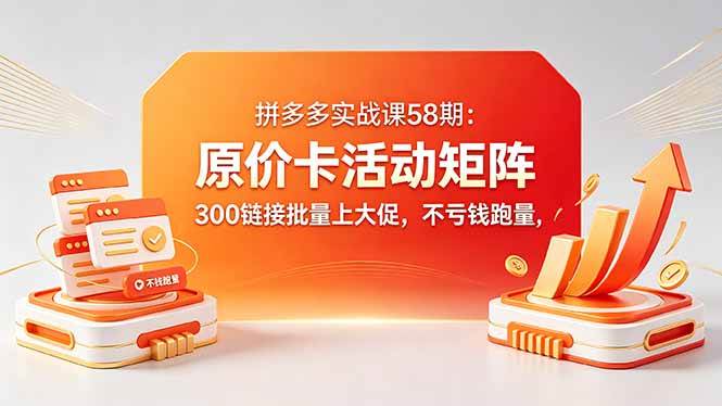 （18395期）拼多多实战课58期：原价卡活动矩阵，300链接批量上大促，不亏钱跑量-余宽网创
