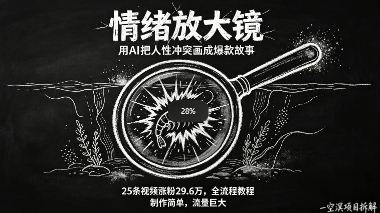 AI制作“情绪放大镜“视频，25条视频涨粉29.6W粉，流量巨大，制作简单，全流程教程-余宽网创