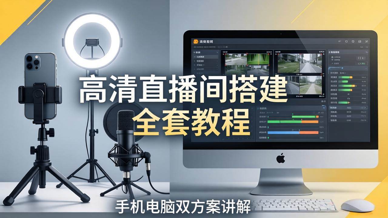 （18104期）高清直播间搭建全套教程，手机电脑双方案讲解，设备选型调试多机位实操教学-余宽网创