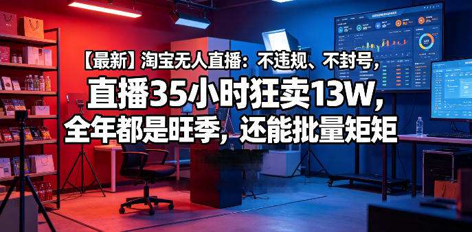 【最新】淘宝无人直播：不违规、不封号，直播35小时狂卖13W，全年都是旺季，还能批量矩阵操作【揭秘】-余宽网创