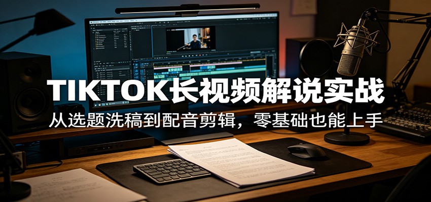 TIKTOK长视频解说实战:从选题洗稿到配音剪辑,零基础也能上手-余宽网创