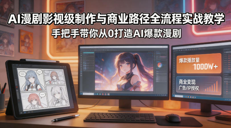 AI漫剧影视级制作与商业路径全流程实战教学，手带你从0打造AI爆款漫剧-余宽网创