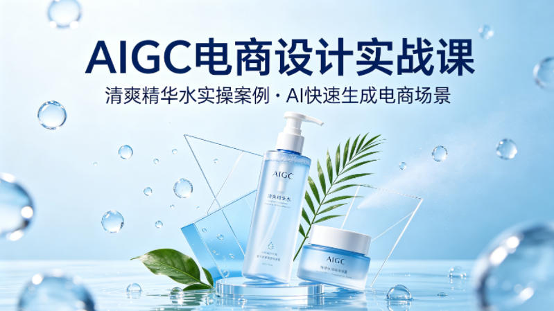 AIGC电商设计实战课，以清爽精华水为实操案例，教你用AI快速生成电商场景-余宽网创