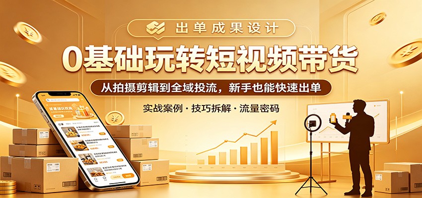 0基础玩转短视频带货:从拍摄剪辑到全域投流,新手也能快速出单-余宽网创