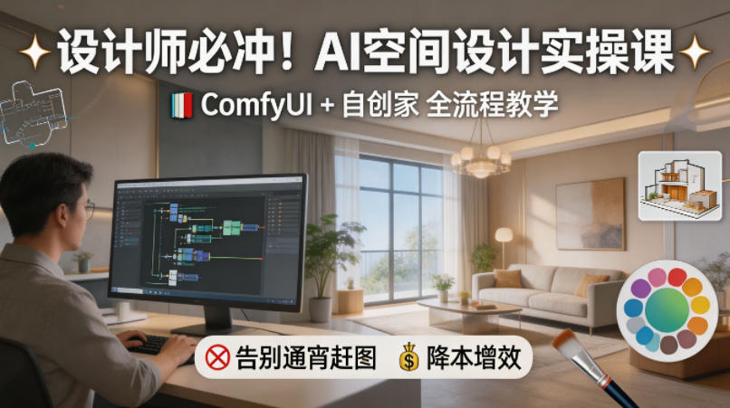 设计师必冲！AI空间设计实操课，ComfyUI+自创家全教学，告别通宵赶图，降本增效-余宽网创