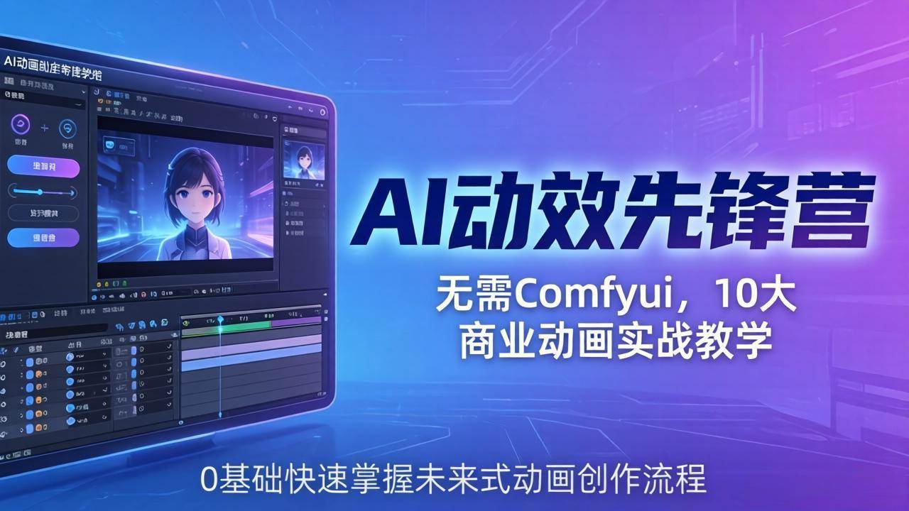 （18077期）AI 动效先锋营：无需Comfyui，10大商业动画实战教学，0基础快速掌握未来式动画创作流程-余宽网创