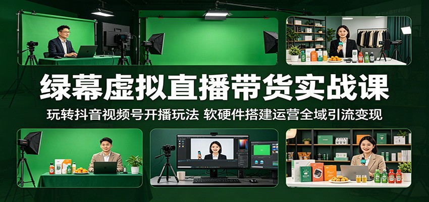 绿幕虚拟直播带货实战课:玩转抖音视频号开播玩法,软硬件搭建运营全域引流变现-余宽网创